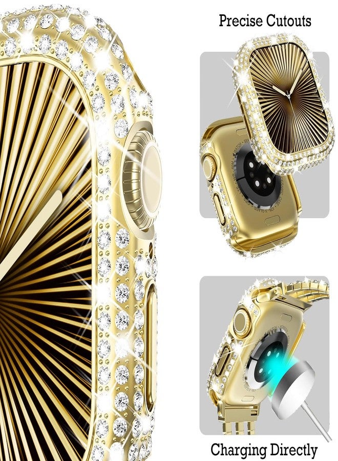 WINGLE 2 Pack for Apple Watch Case Series 11 10 42mm Case Bumper, Full Bling Crystal Diamond Rhinestone Protective Face Cover Apple Watch 11 10 42 mm Shockproof Protector for iWatch, Gold/Clear - Image 4