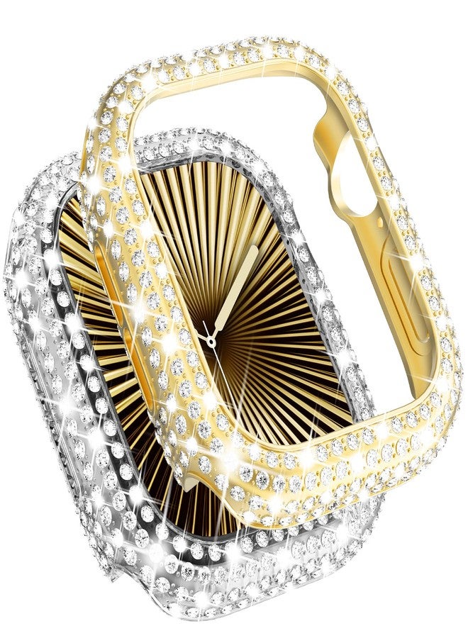 WINGLE 2 Pack for Apple Watch Case Series 11 10 42mm Case Bumper, Full Bling Crystal Diamond Rhinestone Protective Face Cover Apple Watch 11 10 42 mm Shockproof Protector for iWatch, Gold/Clear - Image 1