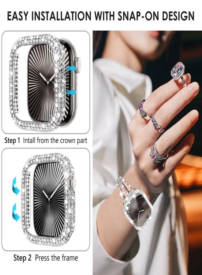 WINGLE 2 Pack for Apple Watch Case Series 11 10 42mm Case Bumper, Full Bling Crystal Diamond Rhinestone Protective Face Cover Apple Watch 11 10 42 mm Shockproof Protector for iWatch, Gold/Clear - Image 5