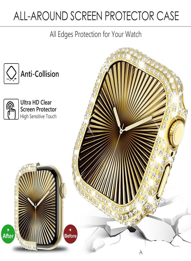 WINGLE 2 Pack for Apple Watch Case Series 11 10 42mm Case Bumper, Full Bling Crystal Diamond Rhinestone Protective Face Cover Apple Watch 11 10 42 mm Shockproof Protector for iWatch, Gold/Clear - Image 3