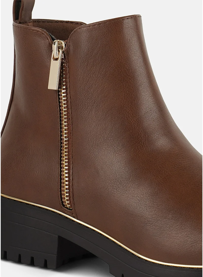 London Rag  London Rag Women's Metallic Frame Block Heel Boots in Tan for Women | Best Price UAE