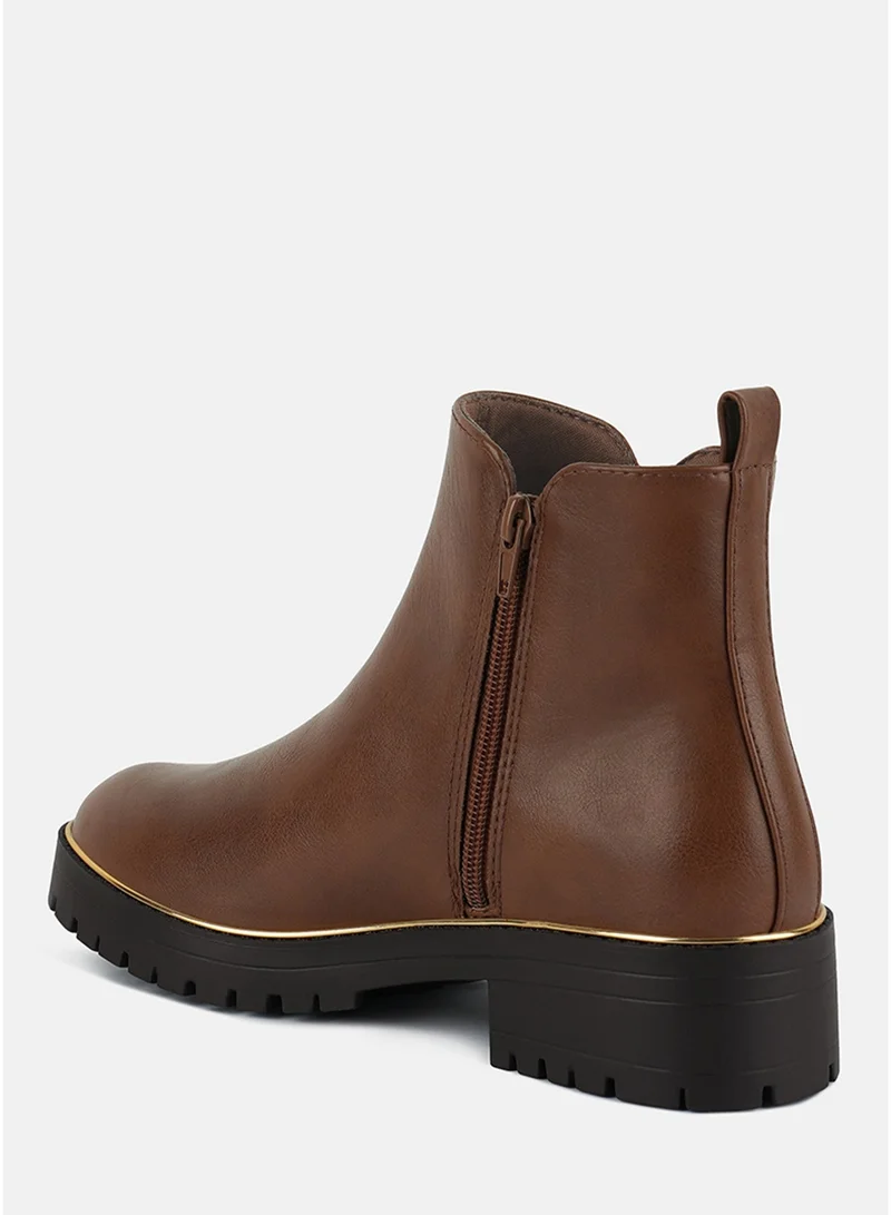 London Rag  London Rag Women's Metallic Frame Block Heel Boots in Tan for Women | Best Price UAE