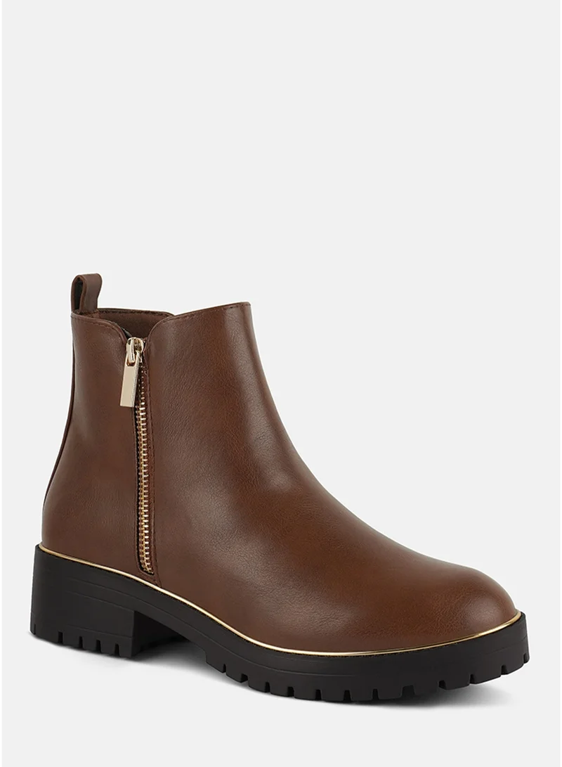 London Rag  London Rag Women's Metallic Frame Block Heel Boots in Tan for Women | Best Price UAE