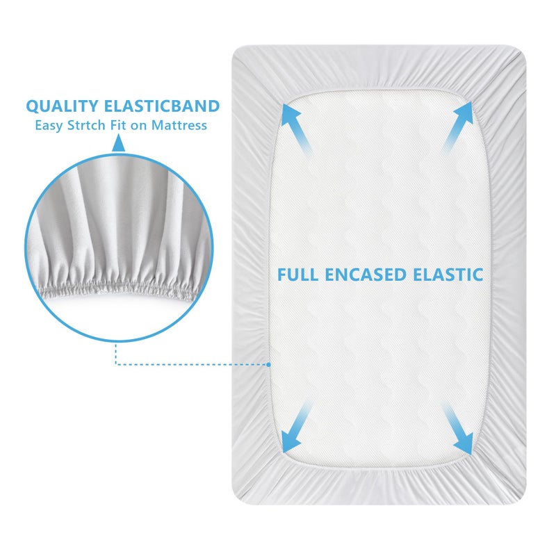 TILLYOU Mini Crib Fitted Sheets - Soft Knit Sheet for Pack N Play, Microfiber Mini Crib Sheets, Playpen Bedding Sheet for Baby 2 Pack, Machine Washable, 38'' x 24'', Light Green & Light Gray - Image 4