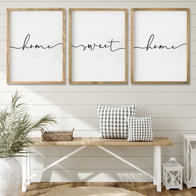 Heiple Set of 3 Framed Farmhouse Home Sweet Home Sign Above Bed Wall Decor for Bedroom Decor Wall Art Wood Signs - Image 1