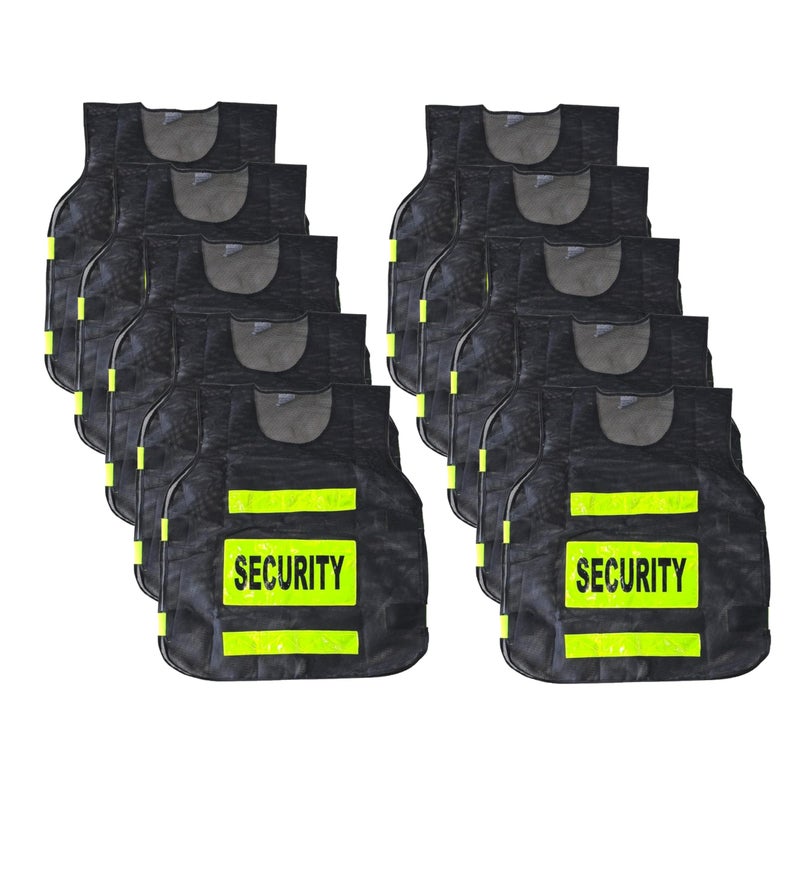 Safe Cure Reflective Jacket for Men & Women | Print Security Guard Design | Radium | Multipurpose - Traffic Control, Sports, Construction | Black Pack of 10 - Image 1