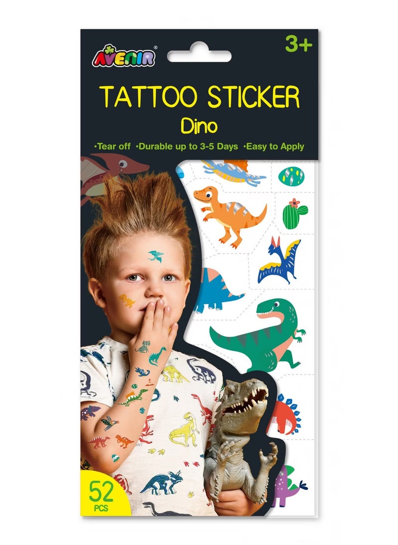 Avenir Tattoo Sticker - Dino | 52pc Set of Temporary Tattoos - High-Quality Water-Based Ink - Safe and Easy to Apply and Remove - Lasts 3-5 Days for Kids 3+  - Image 1