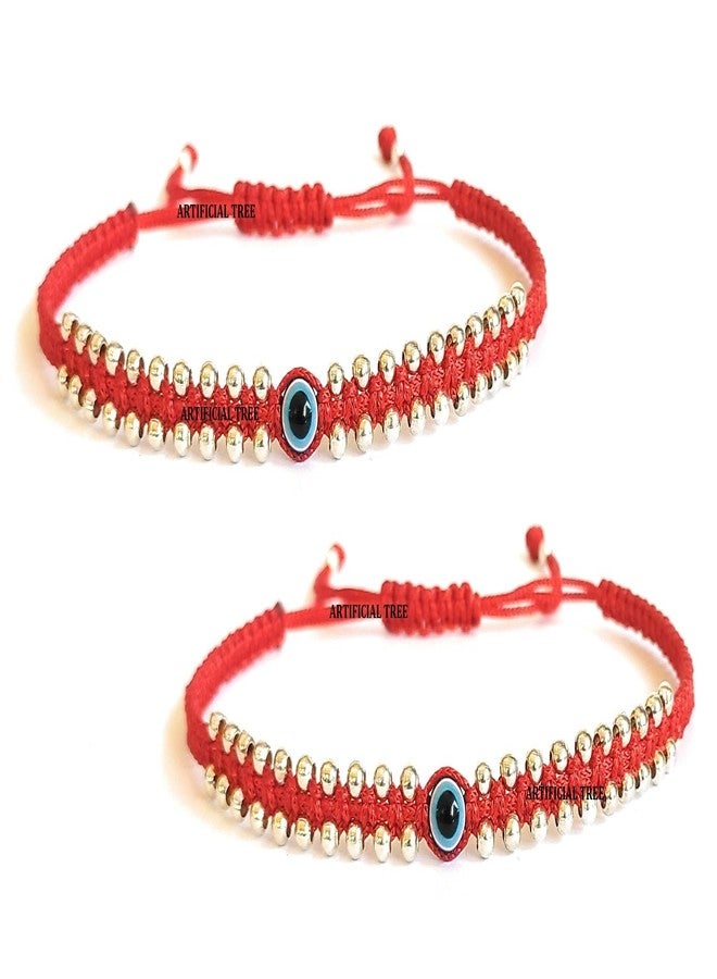 ARTIFICIAL TREE German Silver Charms Red Thread Adjustable Anklets for Women and Girls | Nazar Battu 2 piece (AT ANK 074) - Image 1