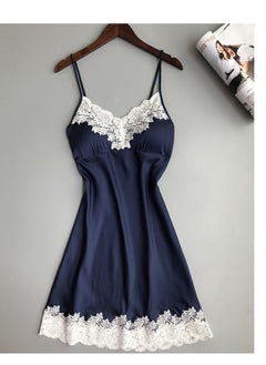 Women Lace Satin  Trim V Neck Padded  Silk Slip Strap Mini  Lingerie Nightdress