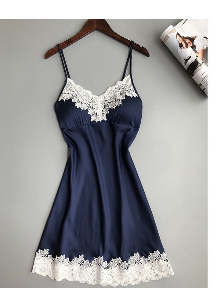 Generic - Women Lace Satin  Trim V Neck Padded  Silk Slip Strap Mini  Lingerie Nightdress - Image 1