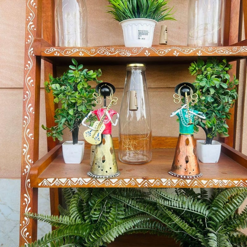 STREET CRAFT STREET CRAFT Metal Rajasthani Lady Playing Guitar Musicians Set of 2 Showpiece Table Decorative Items for Home Antique Gift Items Vintage Showpiece Home Decoration Items Each Size 3x9 Inch  - Image 5