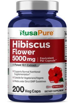 NusaPure Hibiscus Flower 5000 Mg 200 Vegetarian Caps Nongmo, Gluten Free  - Image 1