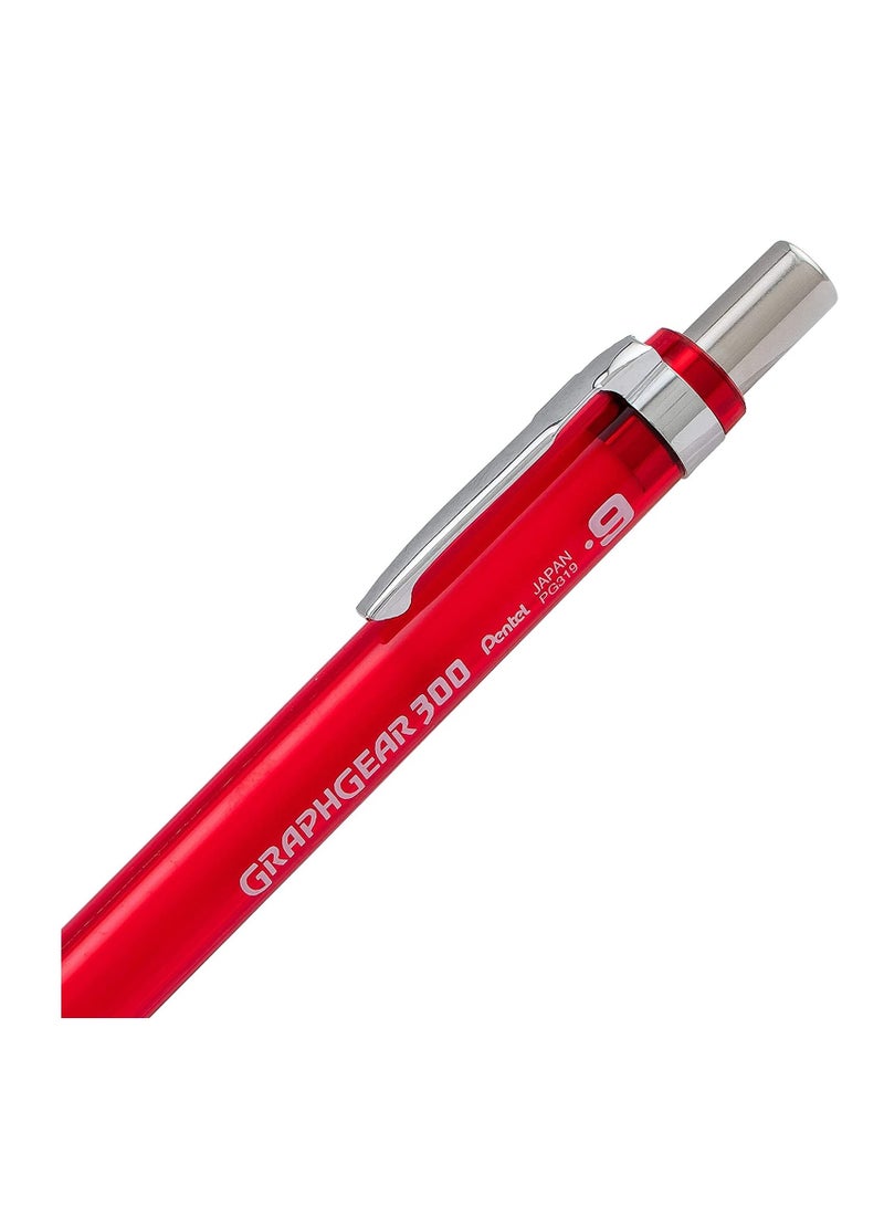 Pentel قلم رصاص ميكانيكي Graph Gear 300 برأس 0.9 مم، مكون من قطعة واحدة، أحمر - Image 3