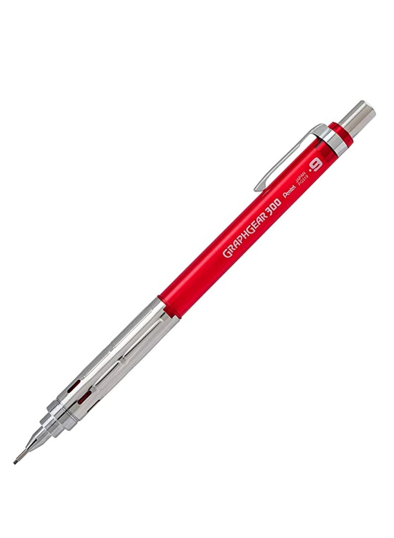 Pentel قلم رصاص ميكانيكي Graph Gear 300 برأس 0.9 مم، مكون من قطعة واحدة، أحمر - Image 2