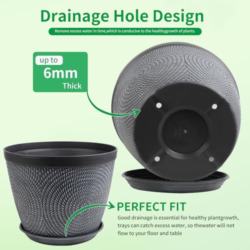 Quarut 4 Pack 15 Inch Large Planter Pot for Plants Outdoor Indoor, Plastic Flower Pots with Drainage Hole & Saucer, Modern Decorative Medium Large Plant Garden Pot, Plant Container for House (Gray) - Image 5