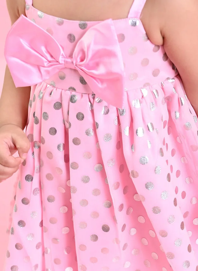 Saka Designs Pink Polka Dots A-Line Dress for Girls