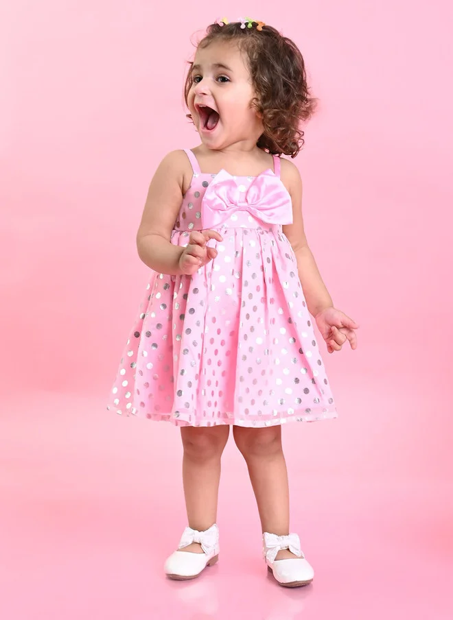 Saka Designs Pink Polka Dots A-Line Dress for Girls