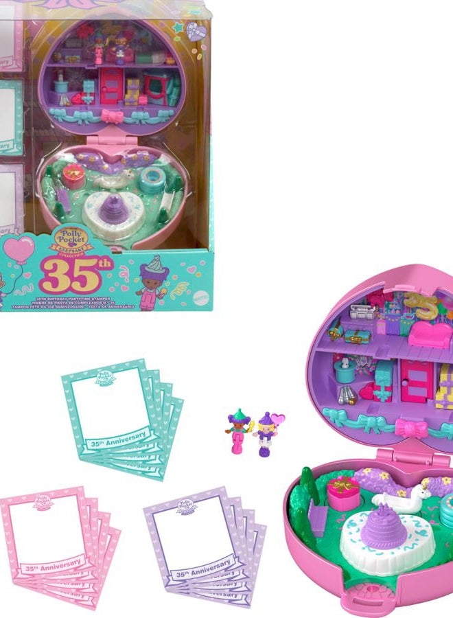 Polly Pocket 35th Birthday Collector's Box, Playset with 2 Dolls, 3 Party Stamps and 12 Letter Cards, Cake and Balloons Included, Toy for Children, 4+ Years, HWP20 - Image 1