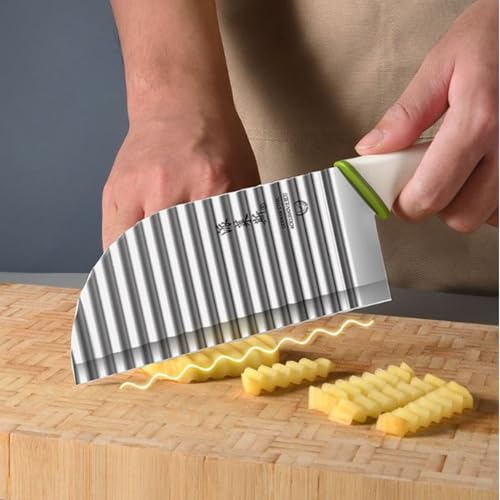 TOMATUS Stainless Steel Crinkle Cutter | Multi-Function Wavy Crinkle Cutter Knife, White, 1 Piece | Fruits & Potatoes | Decorative Cutter for Chips, Fries | Durable Kitchen Tool - Image 4