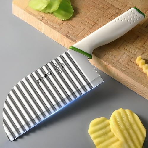 TOMATUS Stainless Steel Crinkle Cutter | Multi-Function Wavy Crinkle Cutter Knife, White, 1 Piece | Fruits & Potatoes | Decorative Cutter for Chips, Fries | Durable Kitchen Tool - Image 1