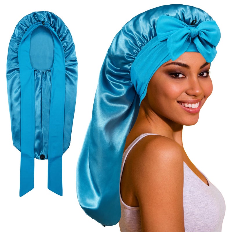 ROYBENS Long Bonnet Satin Hair Silk Bonnet for Sleeping Women, Silky Bonnets for Women with Tie Band, Sleep Cap for Braids Curly Hair - Image 1