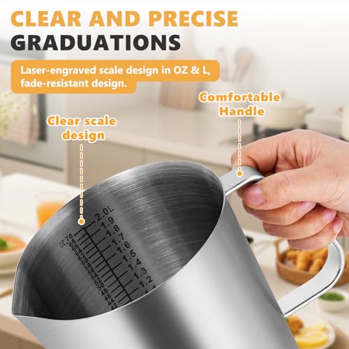 Consfly Stainless Steel Measuring Cup with Lid 2L 70 OZ, Large Mouth Graduated Beakers Metal Pitcher with Marking and Handle - Image 4