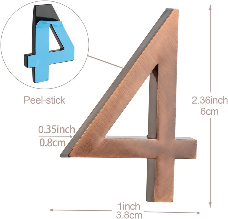 RQUNA Self Adhesive Mailbox Numbers, Door Address Number Stickers for Office Room, Raised 3D Effect, Chrome Plated(2.36" 10 Pack (0-9),Bronze Plating) - Image 2