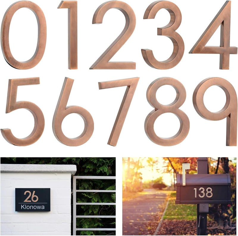 RQUNA Self Adhesive Mailbox Numbers, Door Address Number Stickers for Office Room, Raised 3D Effect, Chrome Plated(2.36" 10 Pack (0-9),Bronze Plating) - Image 1