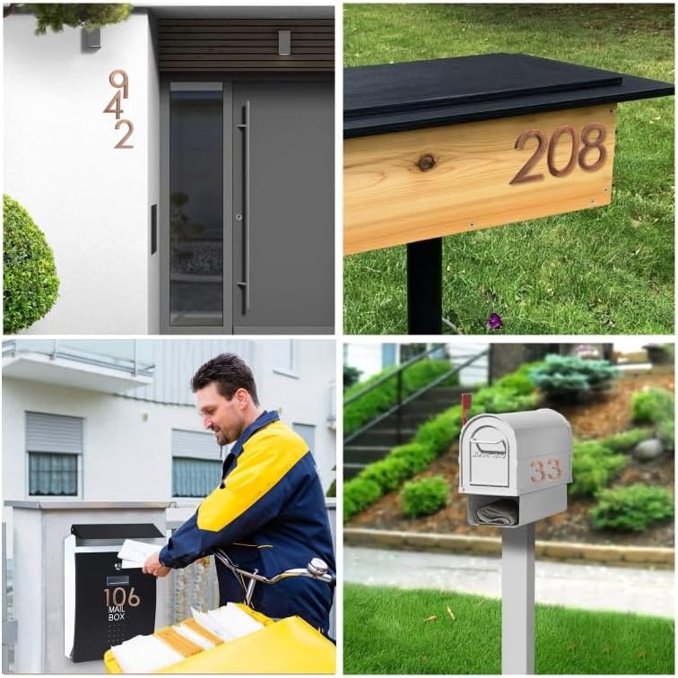 RQUNA Self Adhesive Mailbox Numbers, Door Address Number Stickers for Office Room, Raised 3D Effect, Chrome Plated(2.36" 10 Pack (0-9),Bronze Plating) - Image 5