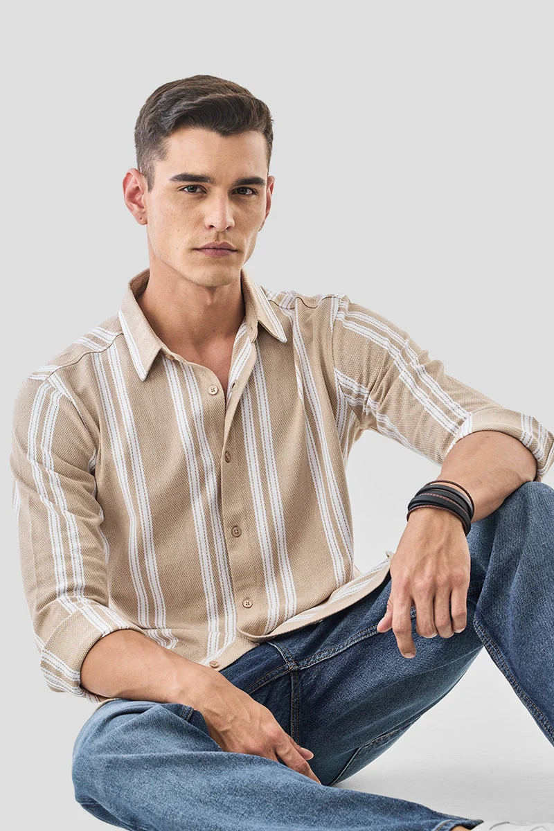 SNITCH Regular Fit Knitted Stripes Shirt