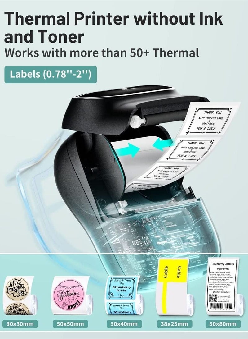 SYOSI Label Makers, Portable Bluetooth Thermal Label Maker Printer for Barcode, Clothing, Jewelry, Retail, Mailing, Compatible with Android and iOS System, with 1 Pack 40 × 30mm Label (Black) - Image 4