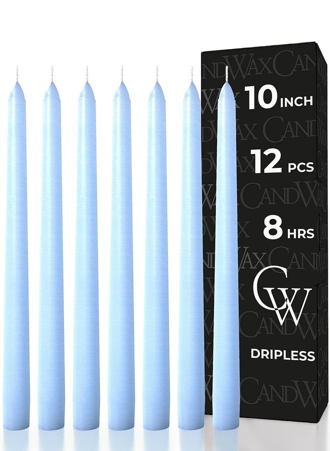 CANDWAX Light Blue 10 inch Taper Candles Set of 12 - Unscented Smokeless Dripless Tall Candlesticks - Perfect for Special Occasions, Ordinary Dinners and as Easter Candles - Light Blue Candle Sticks - Image 1