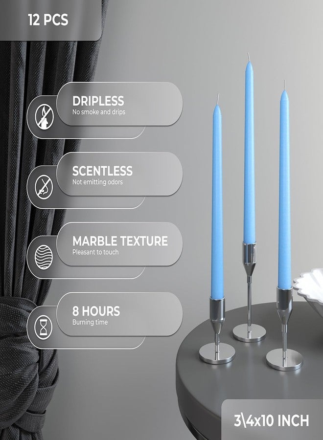 CANDWAX Light Blue 10 inch Taper Candles Set of 12 - Unscented Smokeless Dripless Tall Candlesticks - Perfect for Special Occasions, Ordinary Dinners and as Easter Candles - Light Blue Candle Sticks - Image 4
