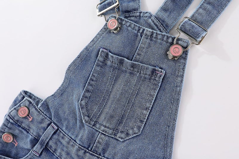 Peacolate 5-10years Little Big Girls Star Embroidery Blue Denim Overalls(9-10Years) - Image 3