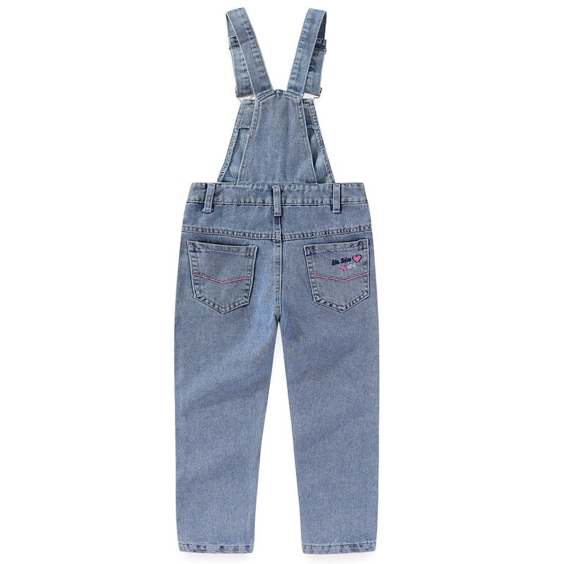 Peacolate 5-10years Little Big Girls Star Embroidery Blue Denim Overalls(9-10Years) - Image 2