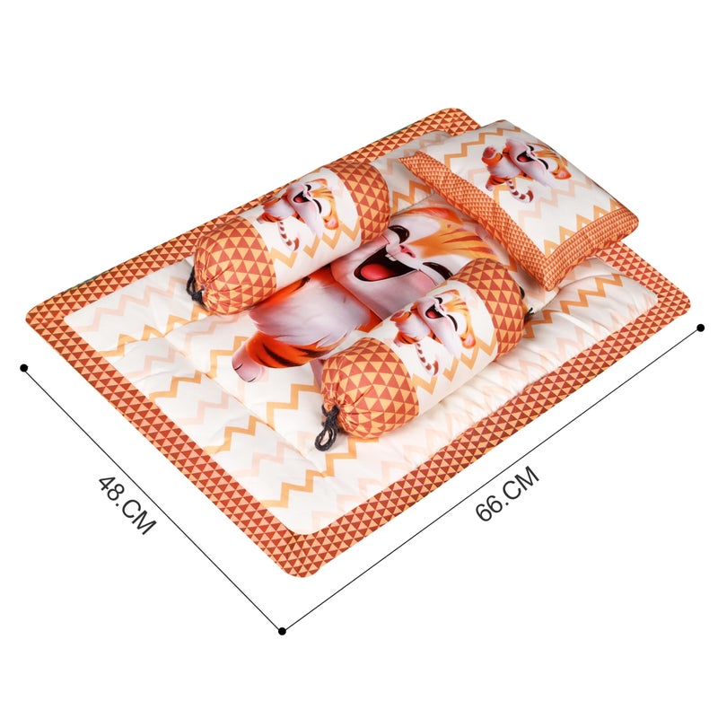 Remixon REMIXON Orange 3 Pillows & Rectangle Shape Cat Character Cotton Baby Bed for 0-1 Year BB111  - Image 3