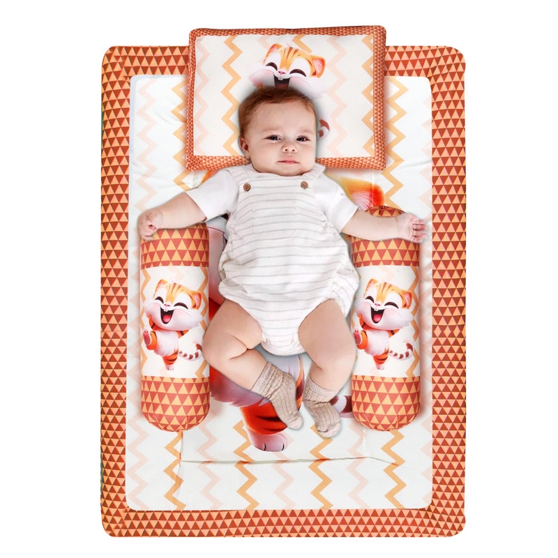 Remixon REMIXON Orange 3 Pillows & Rectangle Shape Cat Character Cotton Baby Bed for 0-1 Year BB111  - Image 4