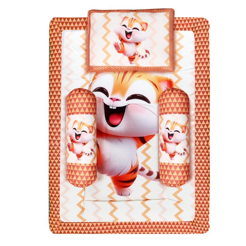 Remixon REMIXON Orange 3 Pillows & Rectangle Shape Cat Character Cotton Baby Bed for 0-1 Year BB111  - Image 1