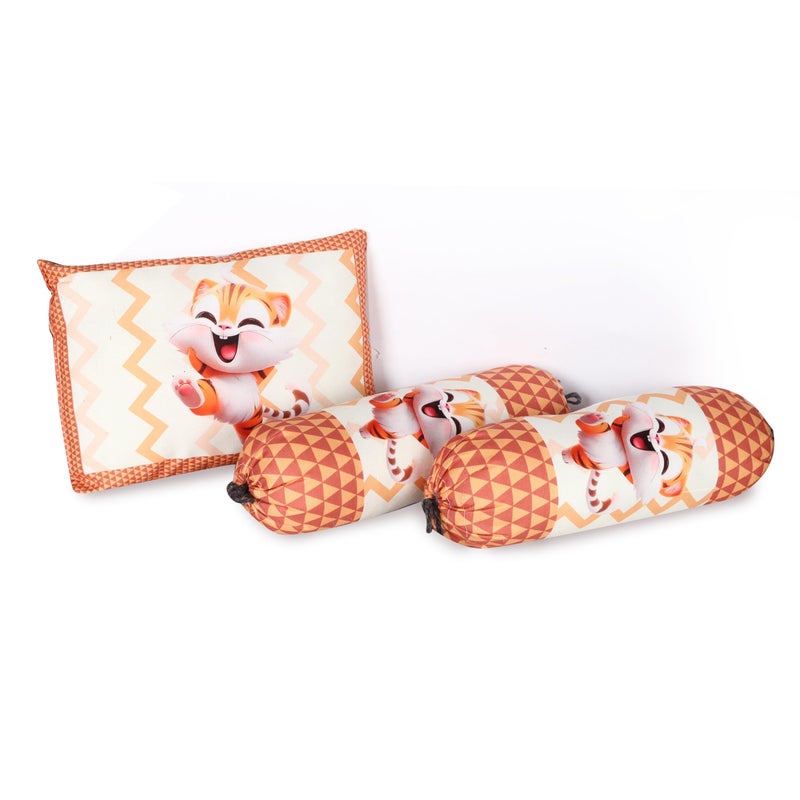 Remixon REMIXON Orange 3 Pillows & Rectangle Shape Cat Character Cotton Baby Bed for 0-1 Year BB111  - Image 2