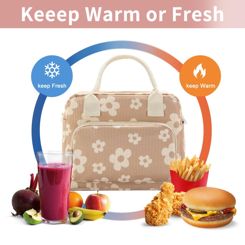 OYLOLA Lunch Bag Women Lunch Box for Women Adult Cute Insulated Lunch Bag Lager Cooler Lunch Tote Bags for Work Picnic (Brown-Flower) - Image 4