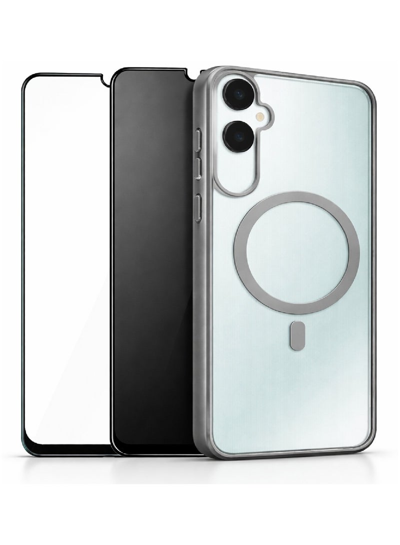 MOBM Samsung Galaxy A06 Magnetic Clear Case with Grey Ring with Privacy Screen Protector and Tempered Glass Pack of 3 - Image 1