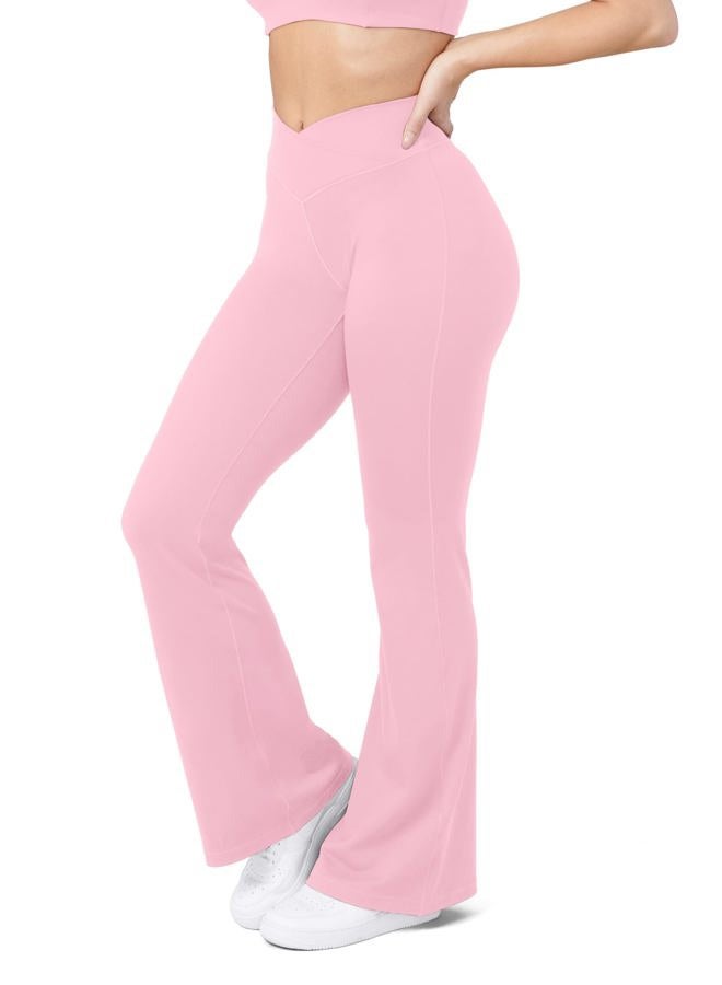 HEGALY Women's Flare Yoga Pants - Crossover Flare Leggings High Waisted Tummy Control Workout Casual Bootcut Pants, Bright Pink, L - Image 3