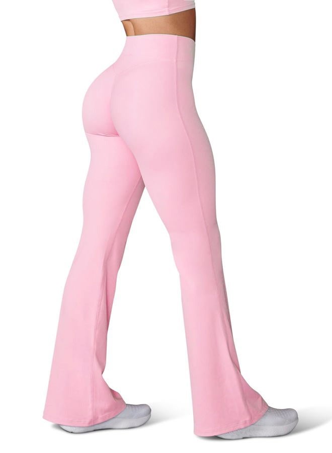 HEGALY Women's Flare Yoga Pants - Crossover Flare Leggings High Waisted Tummy Control Workout Casual Bootcut Pants, Bright Pink, L - Image 1