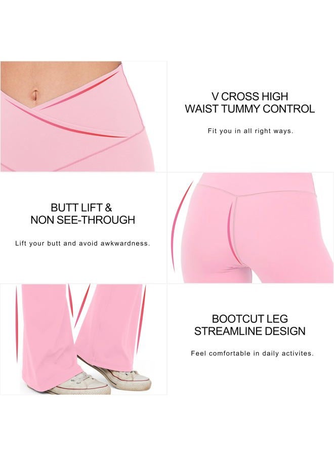HEGALY Women's Flare Yoga Pants - Crossover Flare Leggings High Waisted Tummy Control Workout Casual Bootcut Pants, Bright Pink, L - Image 5