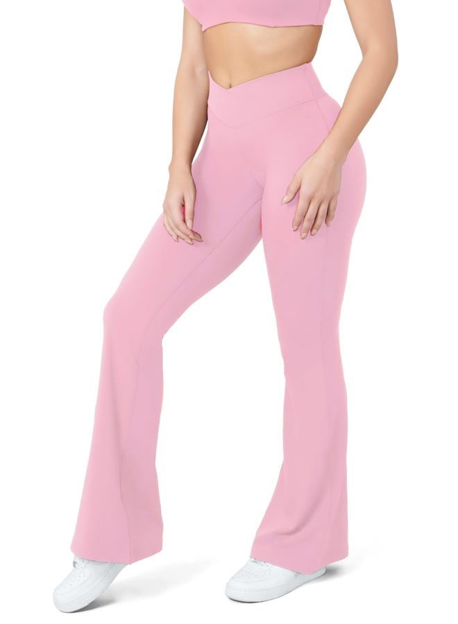 HEGALY Women's Flare Yoga Pants - Crossover Flare Leggings High Waisted Tummy Control Workout Casual Bootcut Pants, Bright Pink, L - Image 4