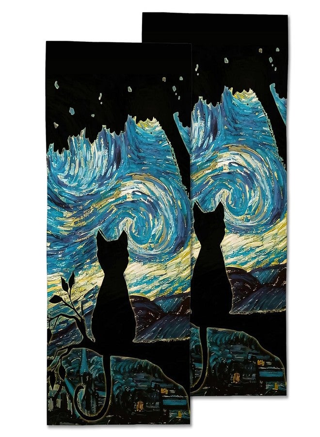 CXULIN 2 Pack Hand Towels for Bath,Black Cat Starry Night Decorative Towels Highly Absorbent Soft Towels for Bathroom Beach Kitchen Spa Gym Face Towel 14x28 Inch - Image 1