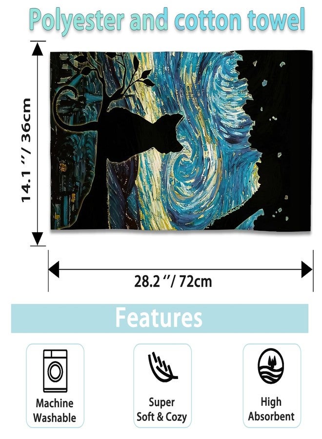 CXULIN 2 Pack Hand Towels for Bath,Black Cat Starry Night Decorative Towels Highly Absorbent Soft Towels for Bathroom Beach Kitchen Spa Gym Face Towel 14x28 Inch - Image 2