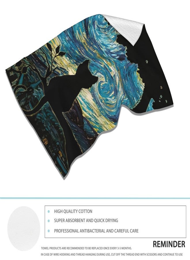 CXULIN 2 Pack Hand Towels for Bath,Black Cat Starry Night Decorative Towels Highly Absorbent Soft Towels for Bathroom Beach Kitchen Spa Gym Face Towel 14x28 Inch - Image 3