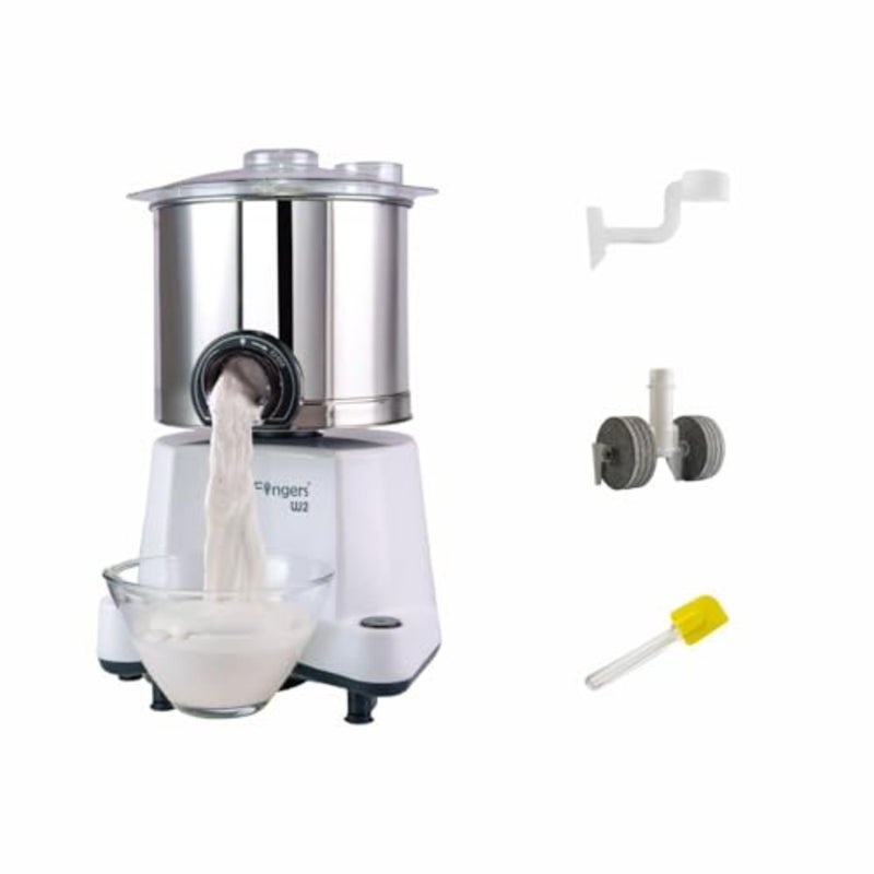 Table top wet grinder for kitchen use, stainless steel and granite stones, white, 2L capacity with 2 stone grinding for smooth batter - Image 1