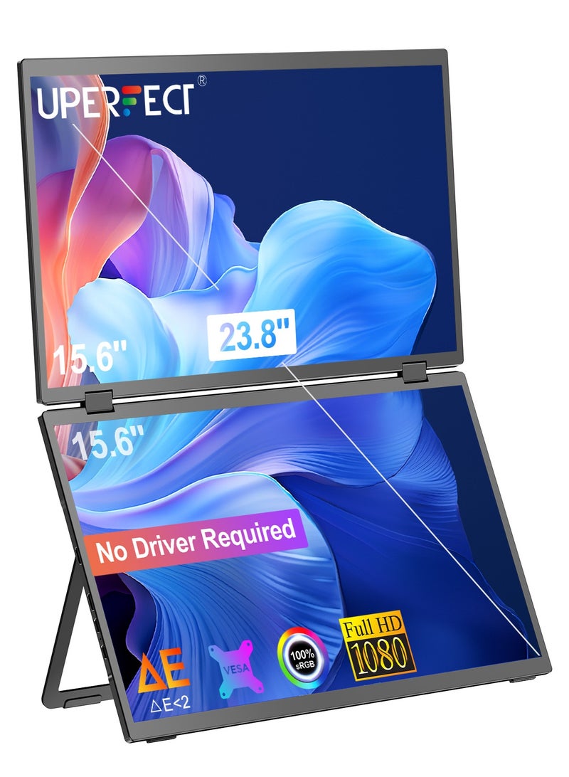 أوبيرفكت شاشة محمولة UPERFECT مقاس 15.6 بوصة 60 هرتز مزدوجة الشاشة 1920*1080 FHD IPS USB C وميناء Mini HDMI شاشة ثانية للكمبيوتر المحمول/الهاتف/جهاز الألعاب - Image 1